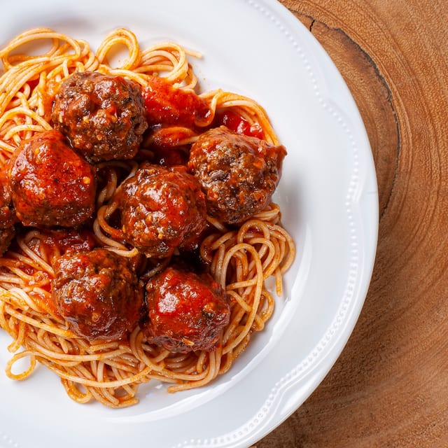 Spaghetti with Tomato Sauce & One Meatball.