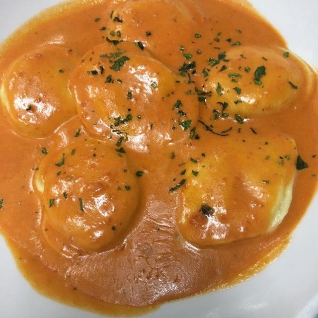 Lobster Ravioli with Pink Sauce.