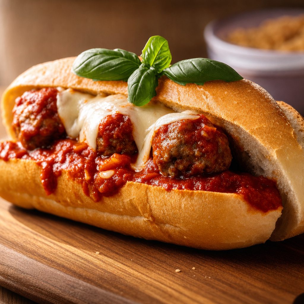 Meatball Parmigiana Sub.