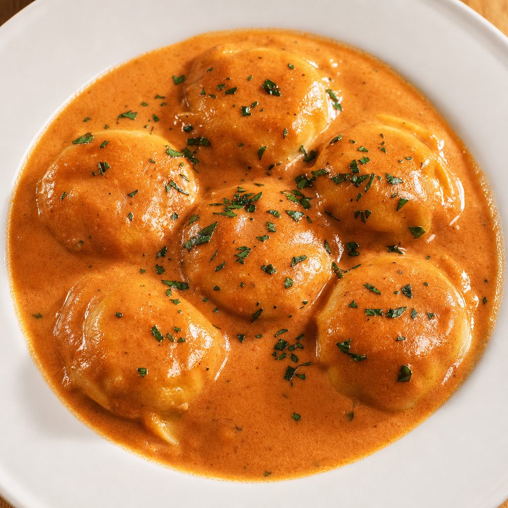 Lobster Ravioli with Pink Sauce.