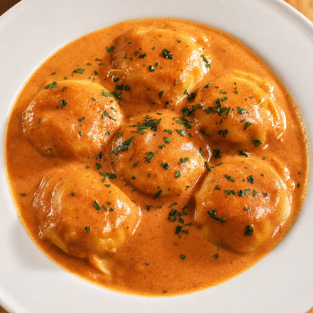 Lobster Ravioli with Pink Sauce.