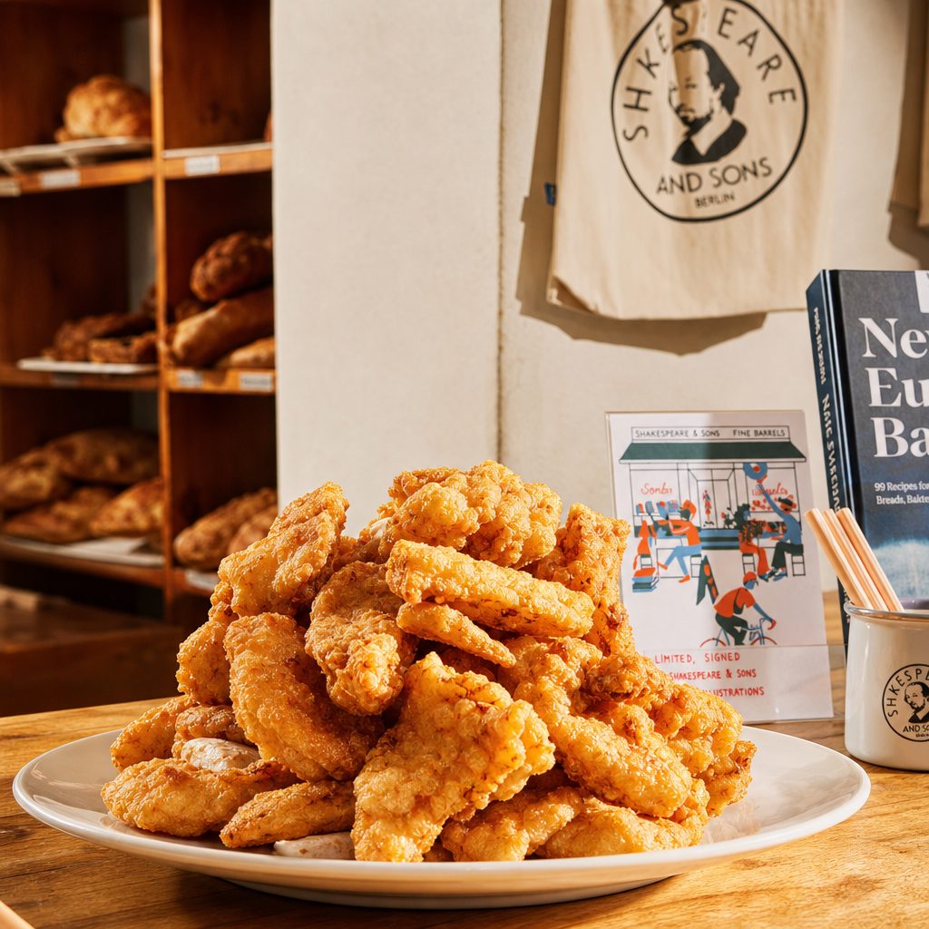 Southern Crispy Shrimp with Onion Rings or Fries.