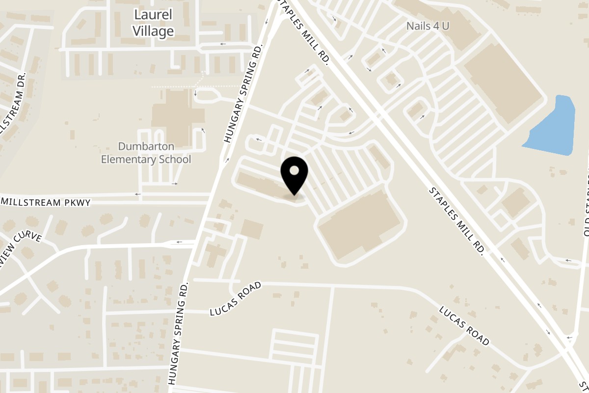 Map showing the location of Franco's Italian Restaurant on 9010 Staples Mill Rd in Henrico